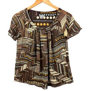 J Jill Womens Brown Silk Polka Dot Popover Blouse Size XSP Petite Short Sleeve
